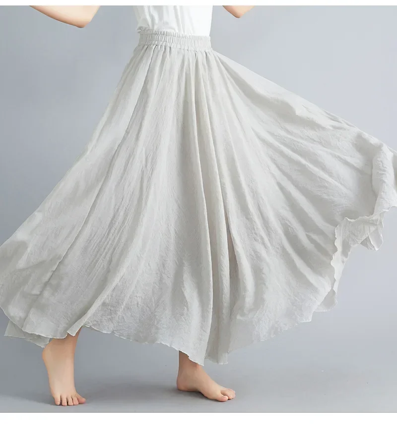 Clothes Women Clothing Skirts Vintage Y2k Streetwear Bohemian Cotton Linen Casual Vestido De Festa Long Skirt: M / green