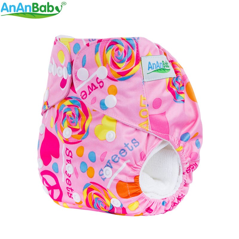 Cartoon Print Baby Diaper One Size Fits All Washable Reusable AnanBaby Cloth Diaper With Microfiber Insert 3-15kg