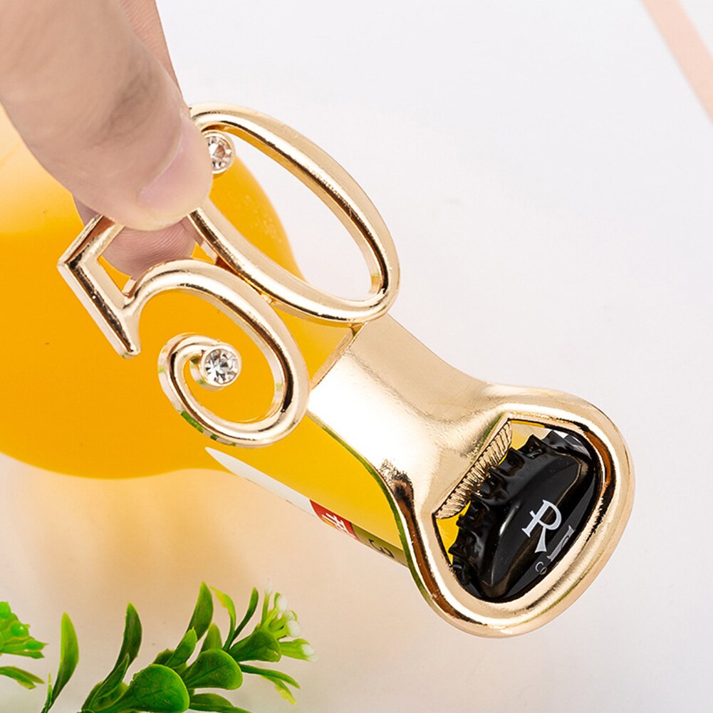 Numbers Bottle Opener with Diamond Beer Wine Opener Wedding Anniversary 30 40 50 60 Years Old Party Decoration