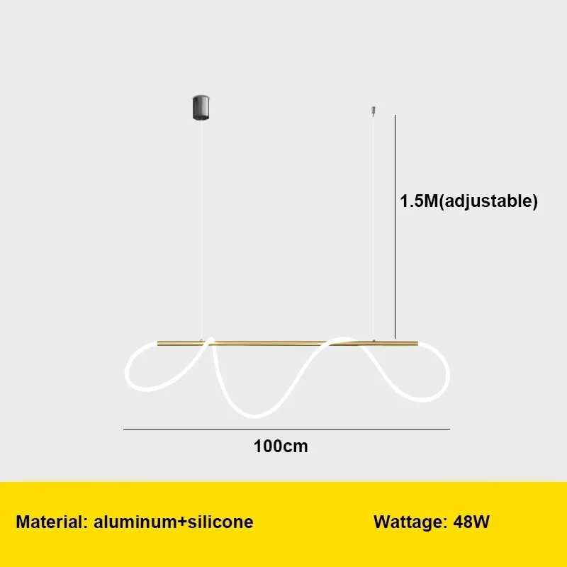 Moderne ledet-taklysekrone med lang slange til bord, spisestue, kjøkken, hengende 100cm- pyntet lampe til hjemmedekorasjon: Kald hvit / Bronse