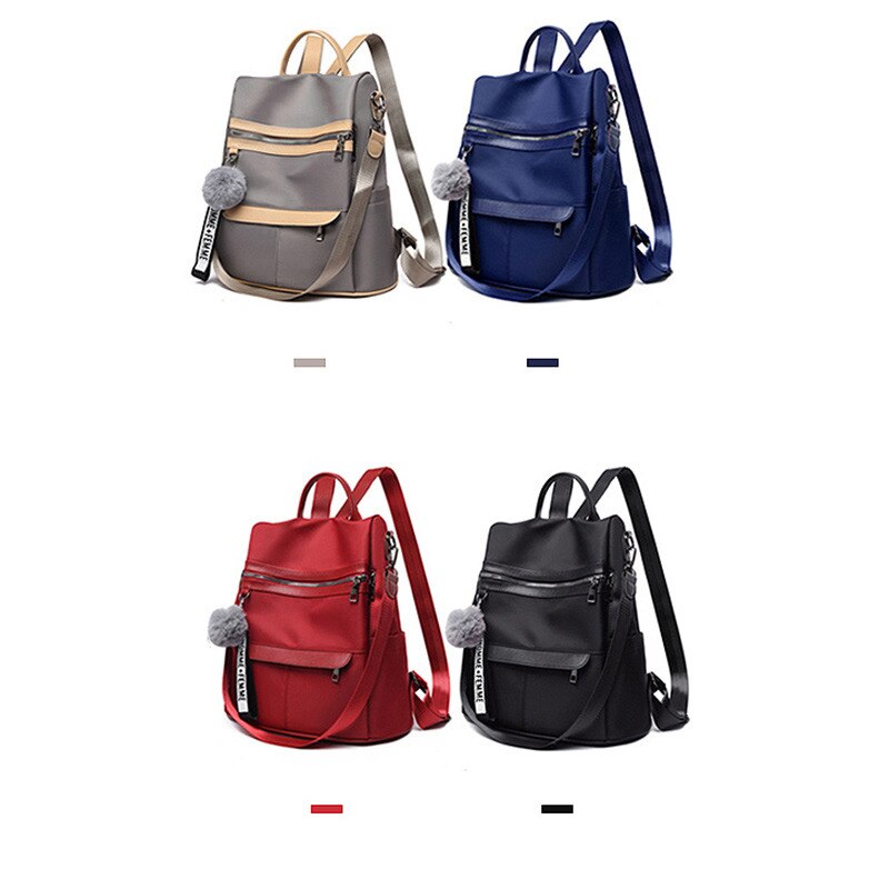 Backpack Waterproof Anti-theft Oxford Cloth Simple College Wind Bag Youth Girl Backpack Hair Ball Pendant