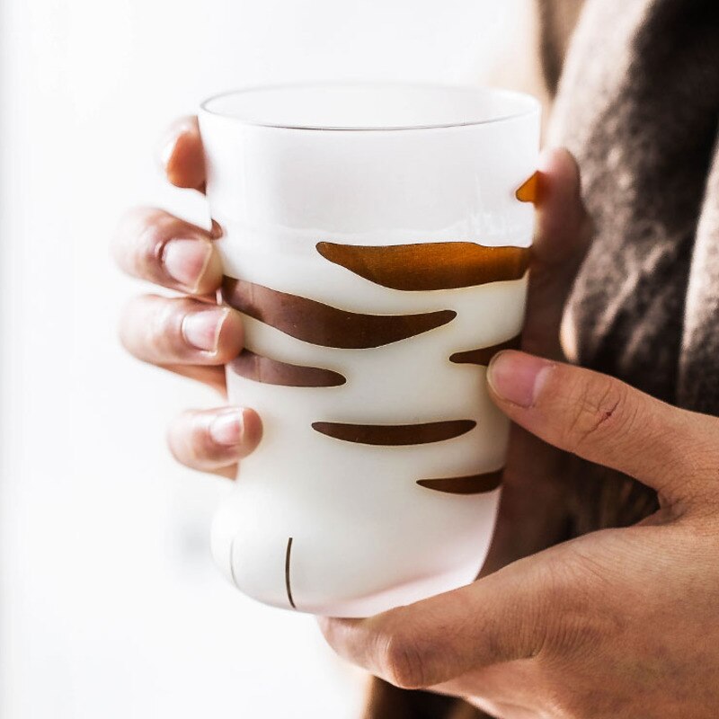 Søt frostet glass kopp katt pote form print kaffe krus print personlighet barn frokost melk kopp tumbler drikkeglass
