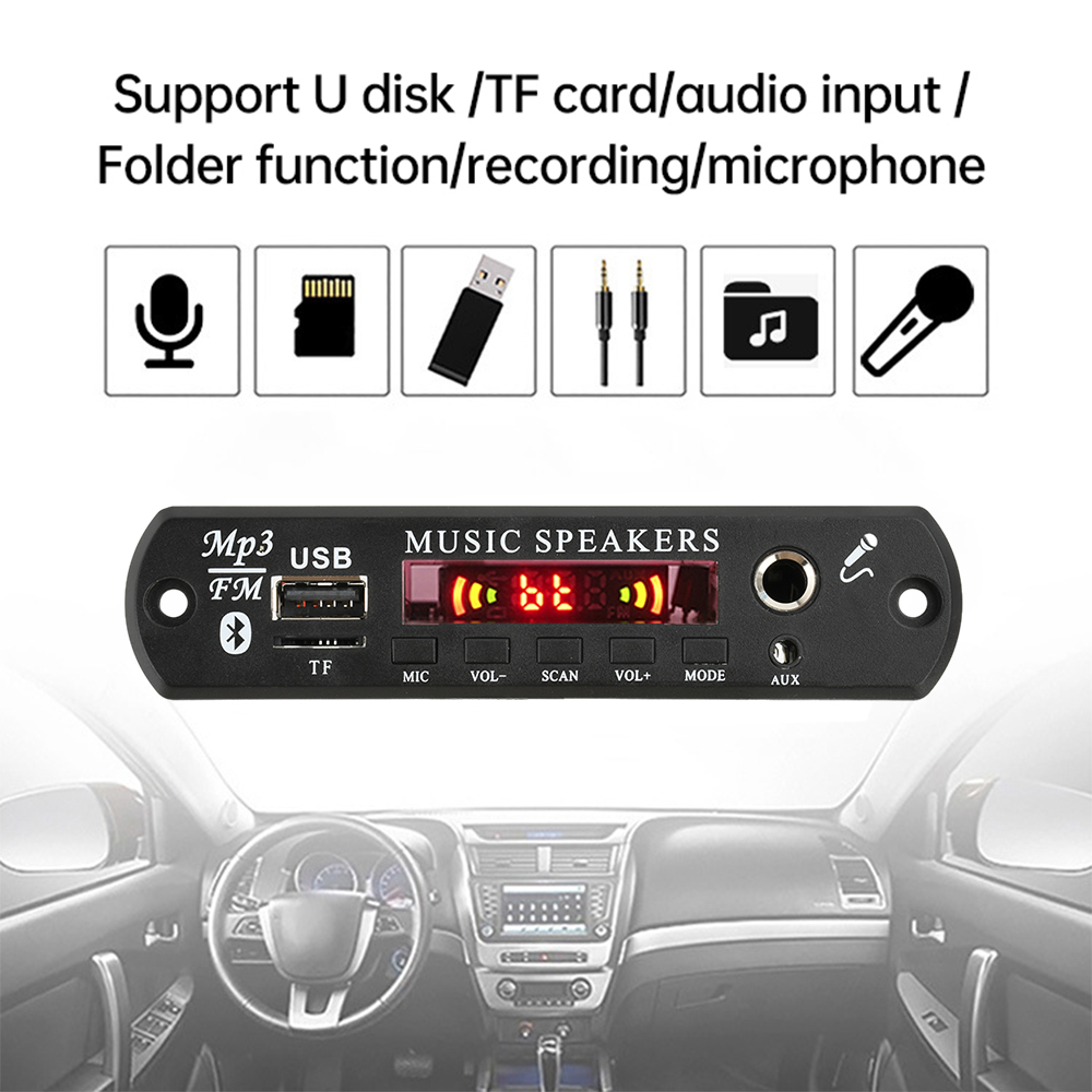 DC6~16V Bluetooth Audio Decoder Board MP3 Player 2*30W 2-Channel Stereo Audio Amplifier Car Karaoke Integration Module