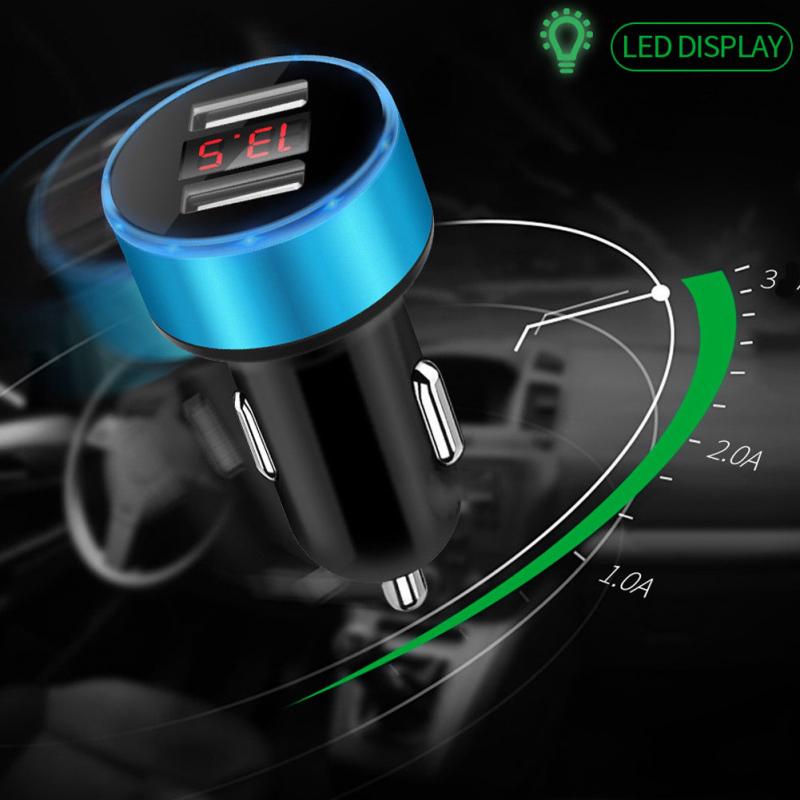 3.1A LED Display Dual USB Car Charger Universal Mobile Phone Aluminum Car-Charger for Xiaomi Samsung iPhone Tablet PC Laptop