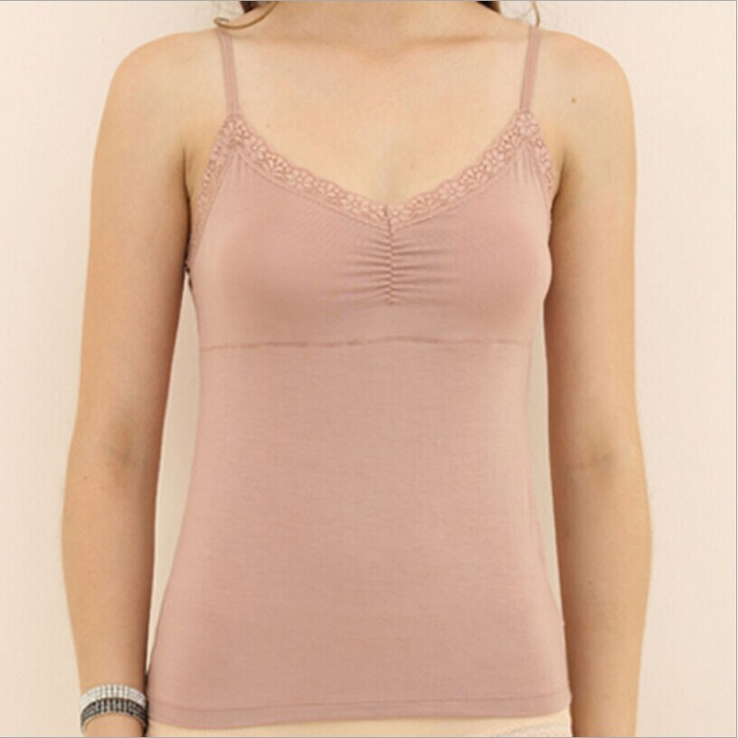 Women Soft Lace Padded Camisole Womens Bras Seamless Bra Padded Solid Tank Top Straps Sleepwear Nightwear Pajamas: Beige