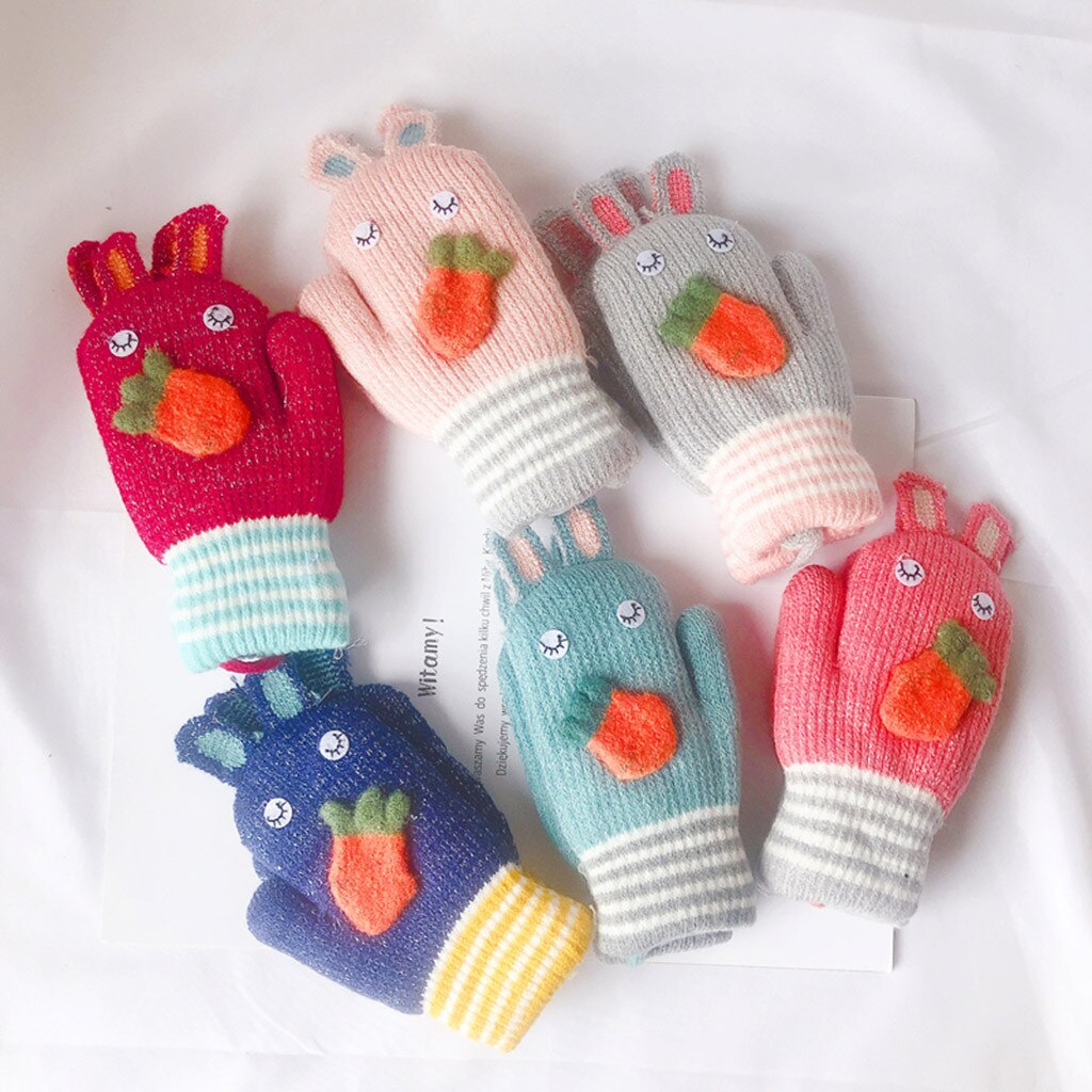 Baby Cartoon Full Finger Warm Gloves Thicken Knitted Mittens Gloves Toddler Boys Girls Cute winter mitten Guantes de bebe