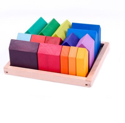 Baby Montessori Wooden Building Blocks Rainbow Stacker Wooden Toy Flame House Stone Rainbow Blocks Geometric Wooden Toys For Kid