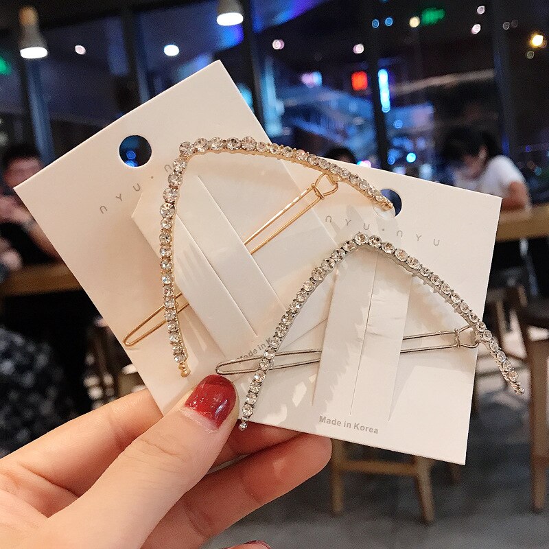Horquillas con cristales geométricos para el pelo para niña y mujer, horquillas de Metal con diamantes de imitación, accesorios para el cabello, 1 unidad