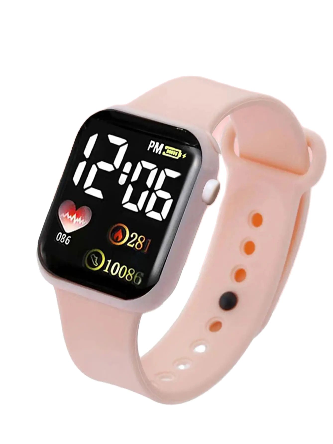 Reloj digital deportivo simple rectangular de silicona para mujer, color rosa, con corazón, collar completo de diamantes, de cumpleaños