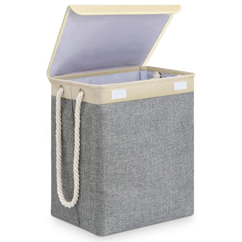 Large Laundry Basket with Lid, Collapsible Linen Laundry Hamper with Handles, Washing Basket for Storage Clothes: Cream Color