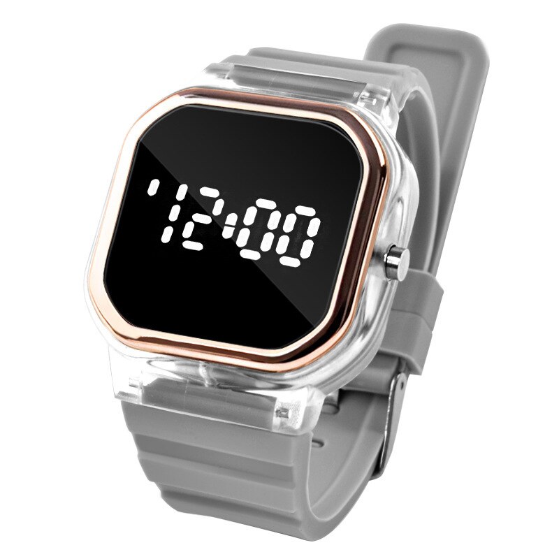 Led elektronisk digital gummiklokke for kvinner tilfeldig enkel silikon dameklokke herre montre femme zegarek damski: Grå