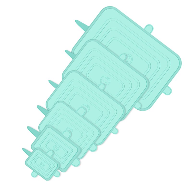 6 Stks/set Aanpasbaar Silicone Stretch Deksels Ronde Vierkante Covers Herbruikbare Voedsel Wrap Covers Afdichting Kom Voor Houden Voedsel Verse Kitchentool: Green Square