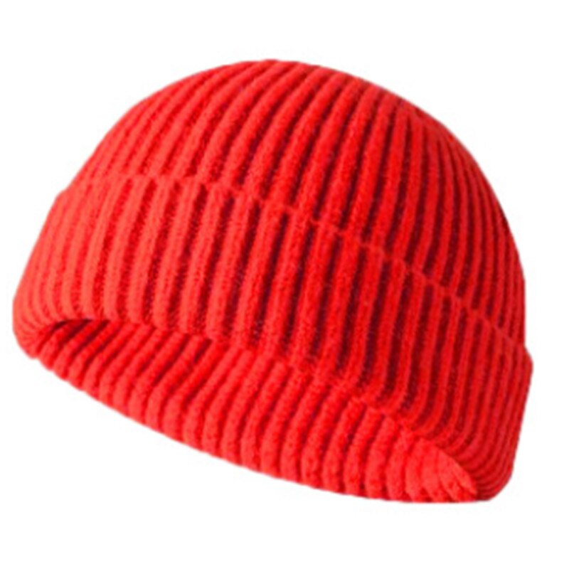 Mænd / kvinder vinterstrikket hat beanie skullcap sømand cap manchet brimless retro varm: Rød