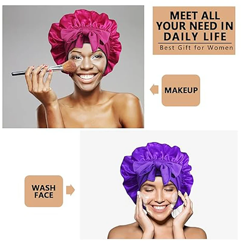 Gorro de satén para el pelo para mujer, gorros para dormir, gorros redondos para el cuidado del cabello, gorro de noche, cubierta para la cabeza Reversible, cubierta para la cabeza de ducha para el cuidado del cabello