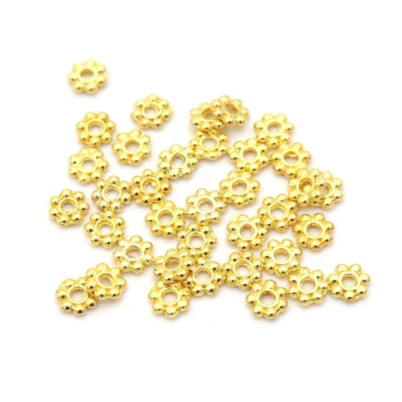 Marguerite de roue, charme de fleurs, marguerite, couleur or argenté tibétain, 4mm, perles métalliques avec espacement ample, pour la fabrication de bijoux, accessoires d'aiguilles, 1000 pièces