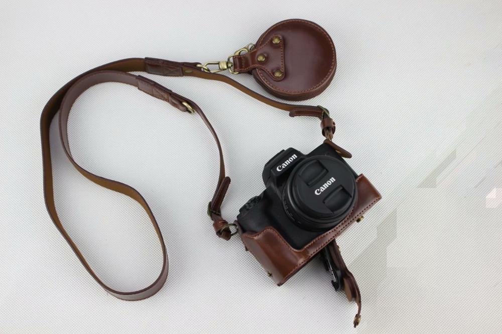 Sac pour appareil photo en cuir PU, housse de protection pour appareil photo Canon EOSM50 M50 avec bandoulière