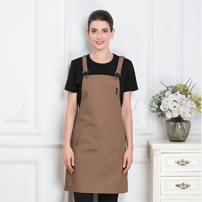 Men Women Adjustable Chef Apron Hotel BBQ Cafe Catering Food Service Restaurant Uniform Bakery Waiter Kitchen Work Apron: Brown