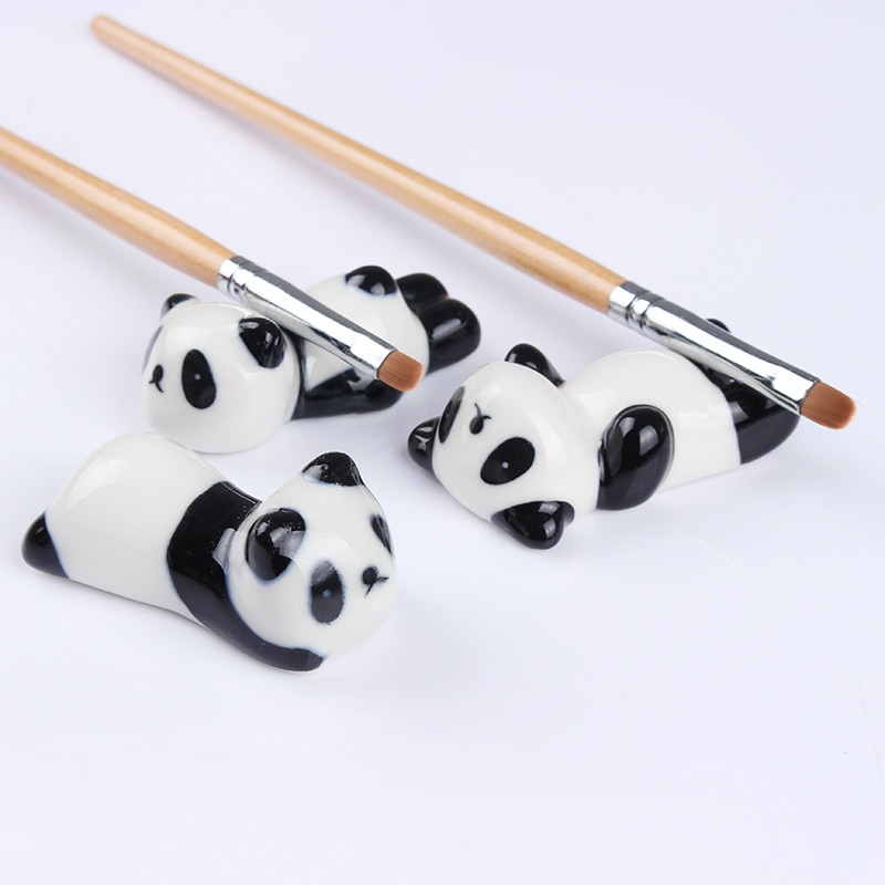 Soporte de cerámica con bolígrafo cepillo de uñas Panda, modelo de oso Panda, bonito soporte para herramientas de uñas, Kits de Arte de uñas con patrón aleatorio, 1 ud.