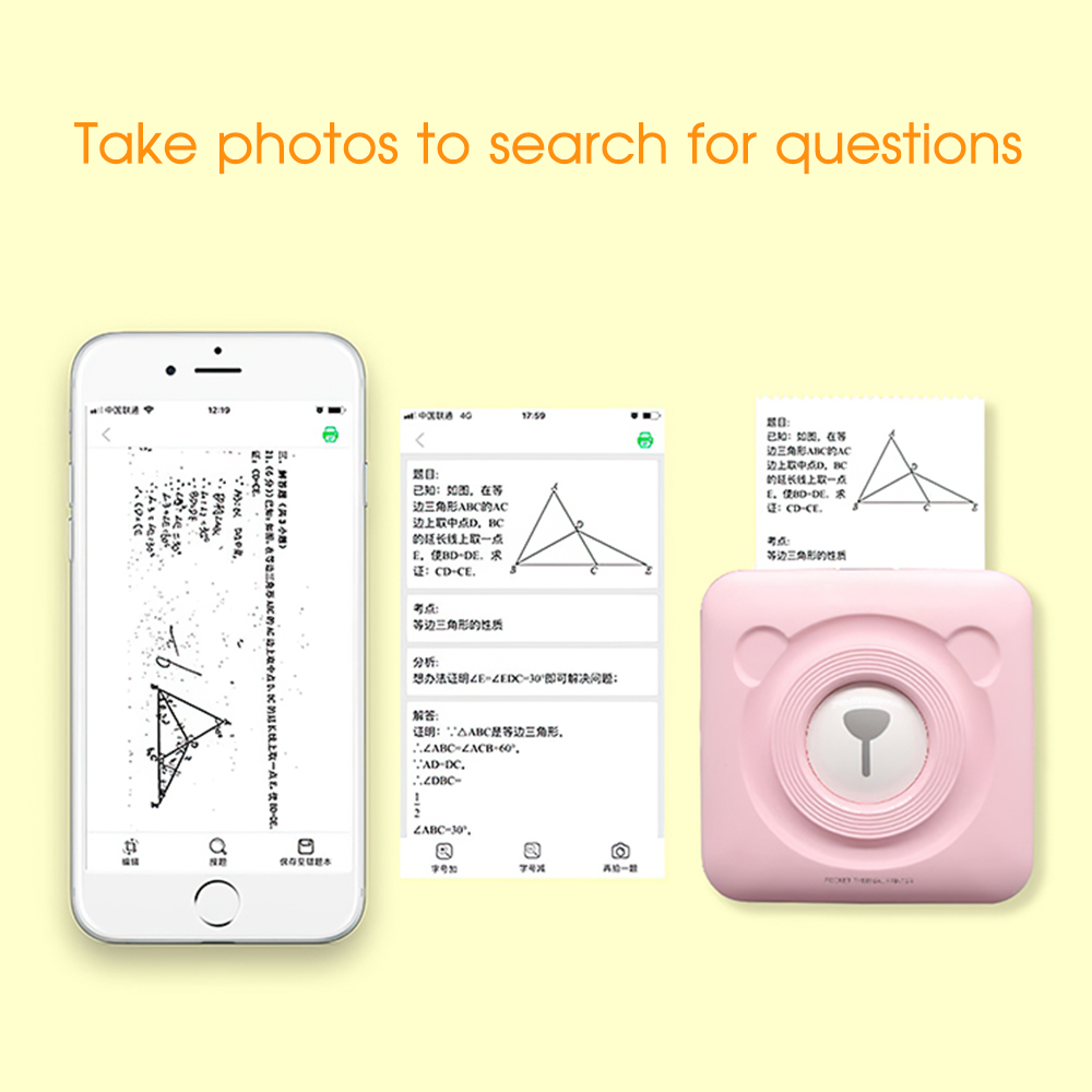 Mini Thermal Printer Portable Pocket Photo Printer Student Wrong Question Printer with Printer Paper for Android Windows Systems