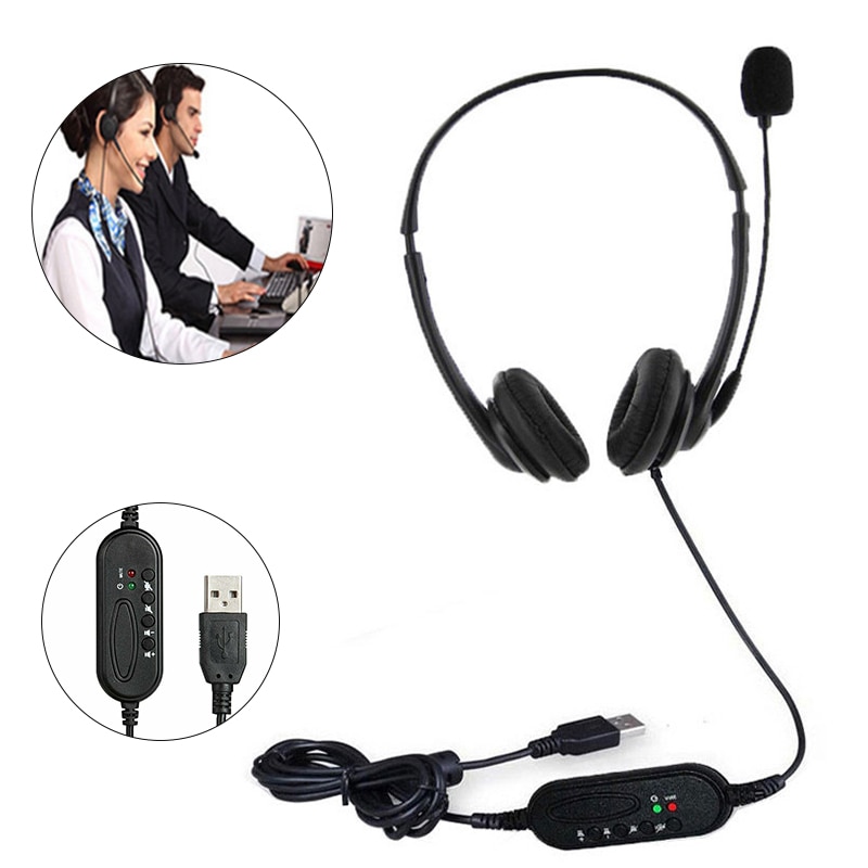 102U USB Binaural Headset For PC Computer Work Gaming 360 Rotatable Earphone With USB Wire Control Call Centre Office Headset