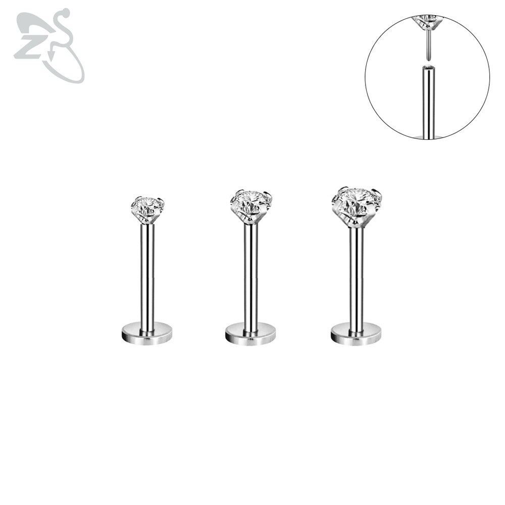 Zs 3 Stks/partij Cz Crystal Lip Piercing Set 6/8/10/12Mm Rvs Monroe Labret ringen Oor Tragus Helix Piercings Sieraden 16G: 8-10mm Silver