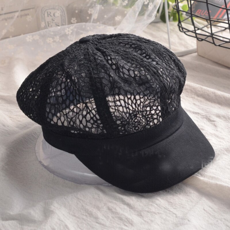 HT3207 Women Spring Summer Hat Ladies Breathable Lace Octagonal Newsboy Cap Vintage Artist Painter Beret Hat Retro Women Berets