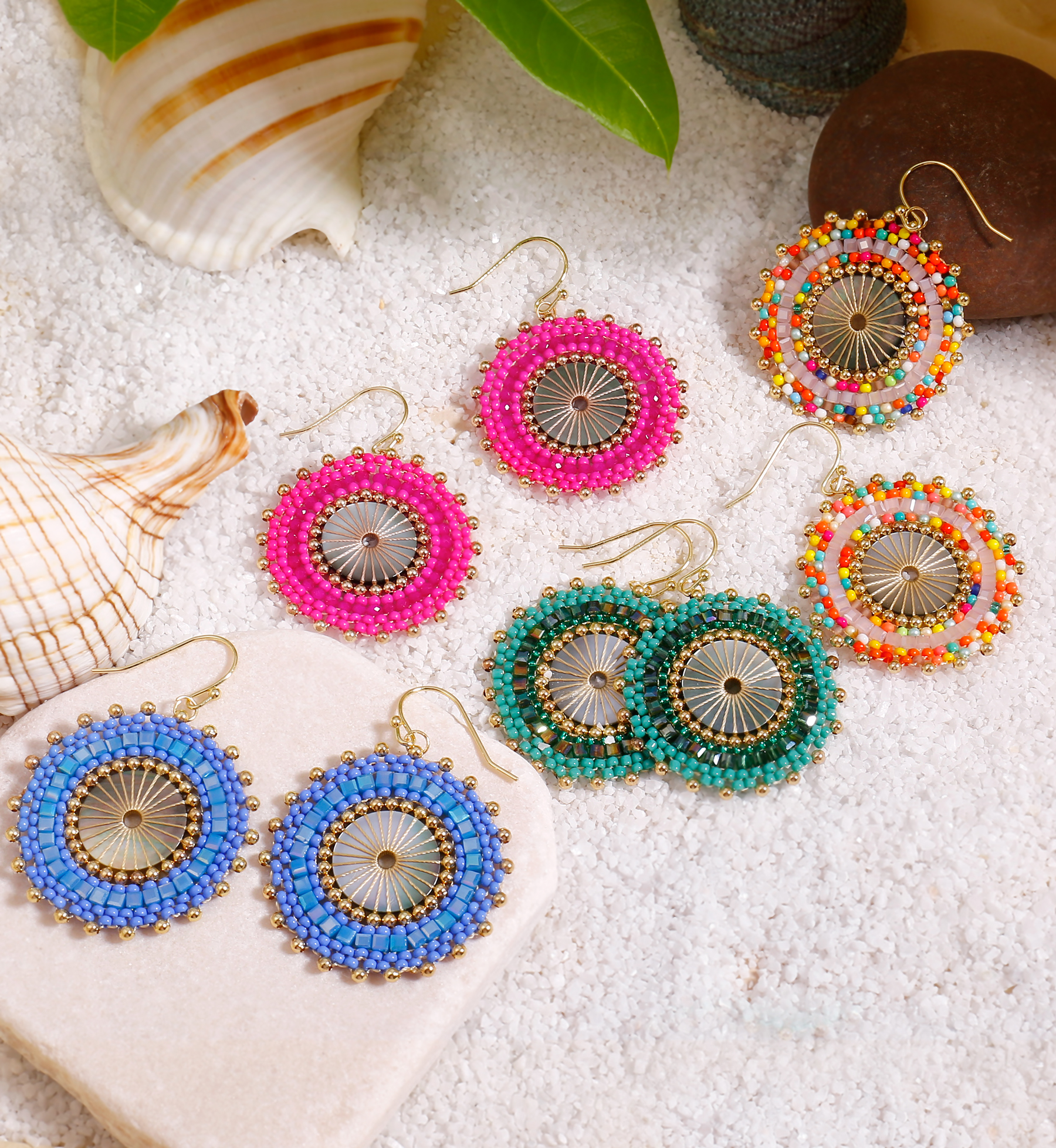 Badu-pendientes colgantes con cuentas redondas de colores para mujer, aretes grandes de cristal hechos a mano con cuentas bohemias, de joyería