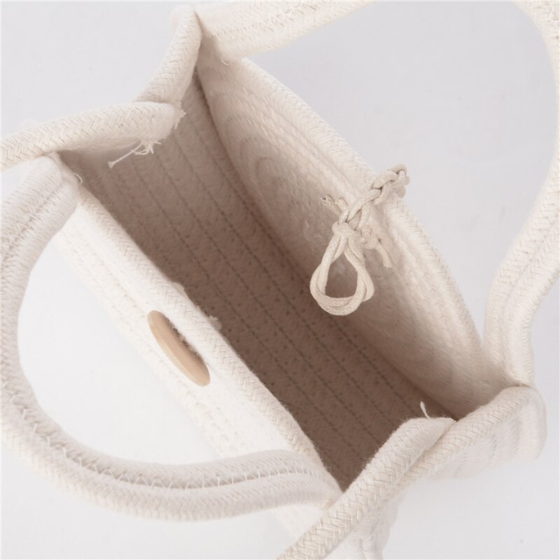 Bolso de paja trenzado para mujer, bolso de mano con asa portátil, cubo decorativo redondo para chica