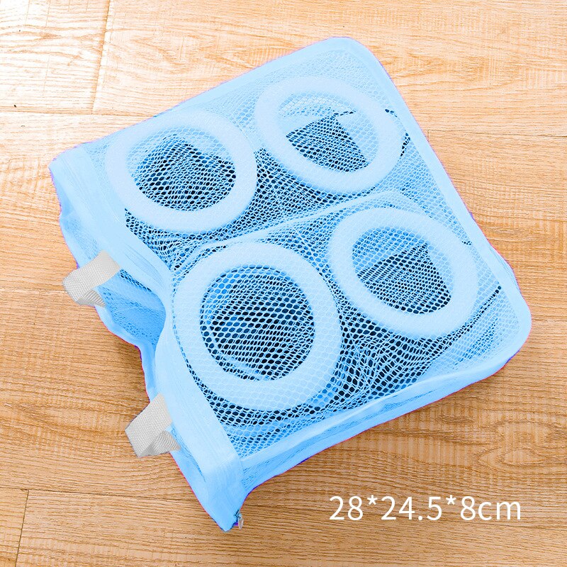 Zipper Mesh Laundry Bag Household Anti-deformation Washing Machine Washing Bag Shoes Airing Dry Tool Underwear Bra Washing Bag: A-Blue-28X24.5X8cm