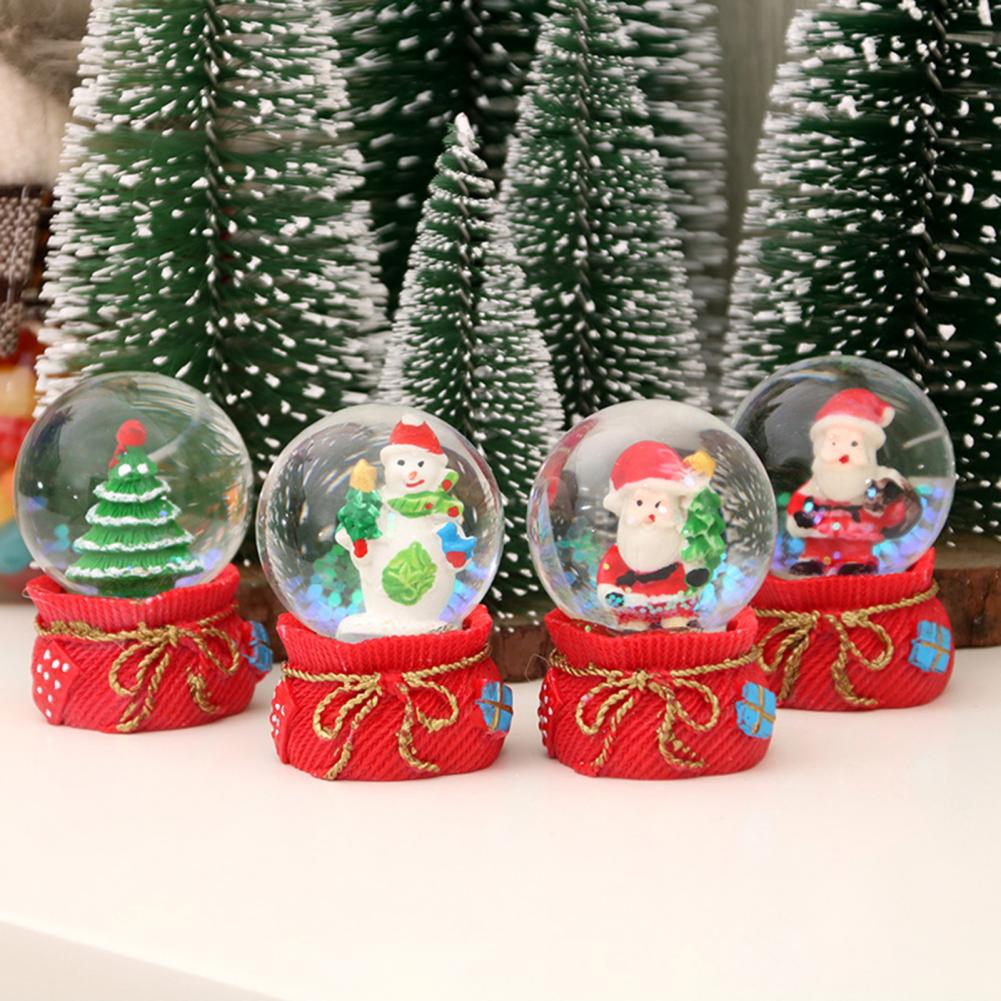 Resin Music Box Crystal Ball Snow Globe Glass Lights Christmas With Speaker Spinning Santa Claus Crafts Desktop Decoration