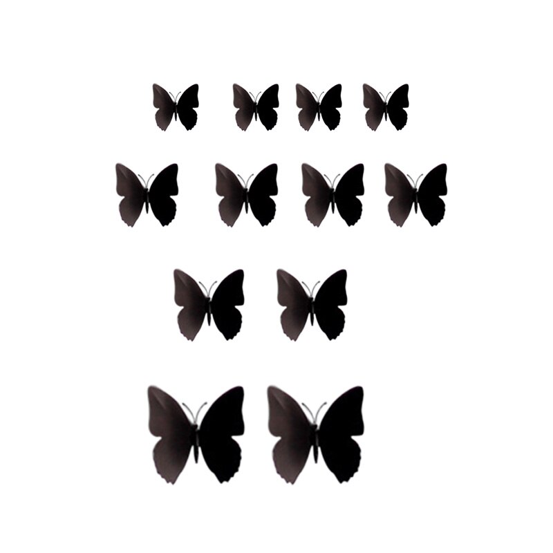 12 Pcs/set Butterfly Wall Stickers PVC Butterfly Stickers 3d Butterfli Wall Stickers DIY Self Adhesive Wall Decals Fridge Decor: Black Butterflies