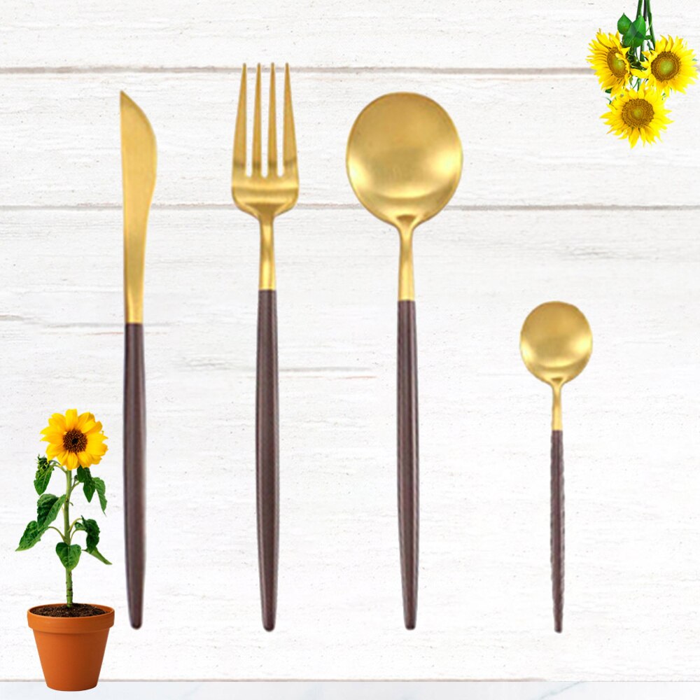 Stainless Steel Flatware Set Stainless Steel Cutter Fork Western Food Flatware (Black): Coffee