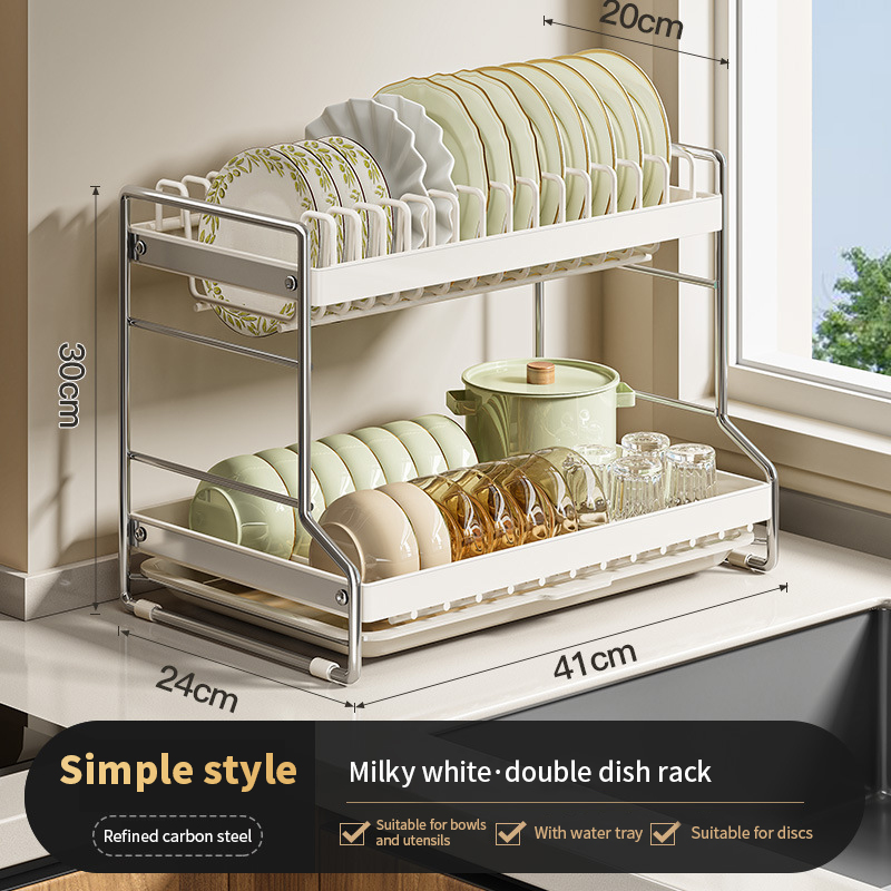 Kök rostsäker diskställ kökshylla skrivbord disk skålar tallrik bestick kastrulllock ställ organisatör 2- nivåer kompakt: Ljusgrön