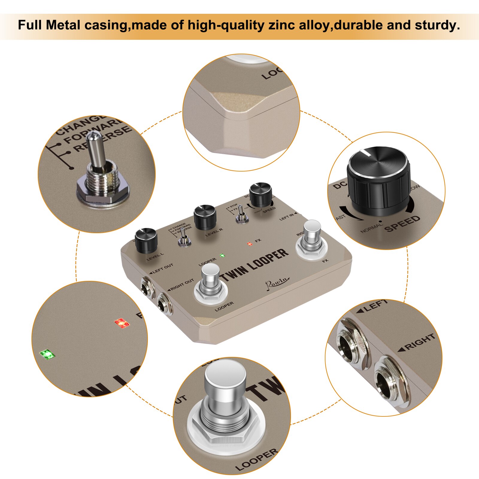 Rowin Twin Looper Station Electric Guitar Effect Pedal for Guitarists