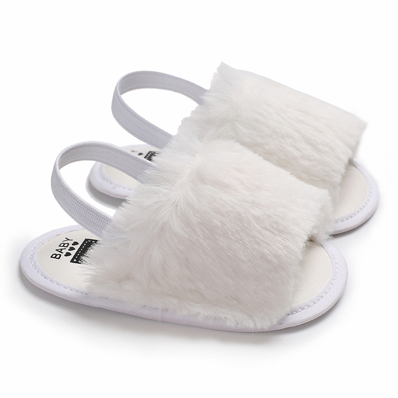 Spedbarn baby jenter pels sandaler høst vinter jente sko uformell myk såle småbarn sko prewalker: 0-6 måneder / Hvit