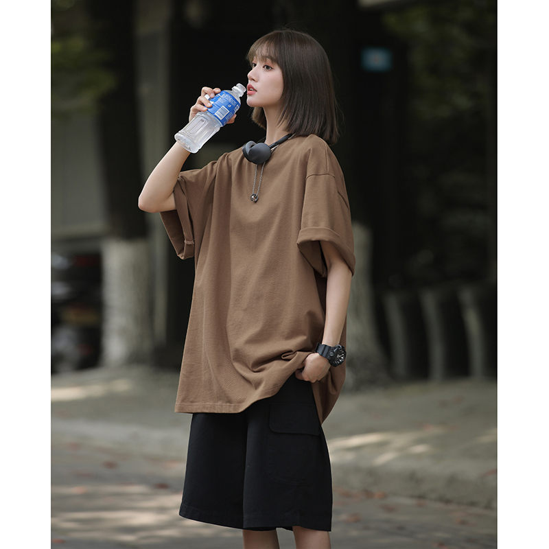 Camiseta informal de algodón puro de gran tamaño para mujer, ropa de calle japonesa de talla grande 5XL, camiseta de manga corta de Color sólido a la