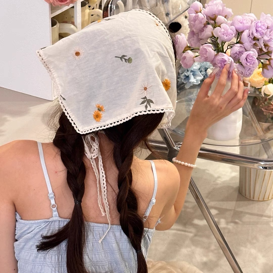 Bufanda triangular con estampado de tela, bandas para el cabello con flores, turbante, Bandana, diademas para mujer, accesorios para el cabello Retro dulces