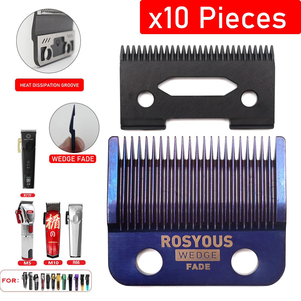 Wedge Fade Blades Vervanging Snijkop Tondeuse DLC Ultra Dunne Blade Trimmer voor Madeshow Kulilang M5(F) M10 R66 R77F