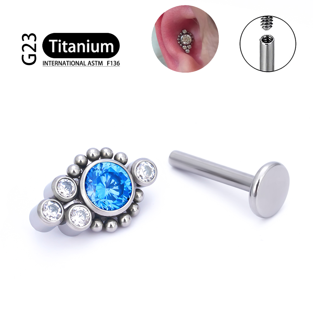 G23 titanio ASTM F136 cartílago pendientes circón ópalo ágata Labret labio Tragus de Navidad joyería Piercing para mujeres: Blanco / Bañado en rodio de imitación