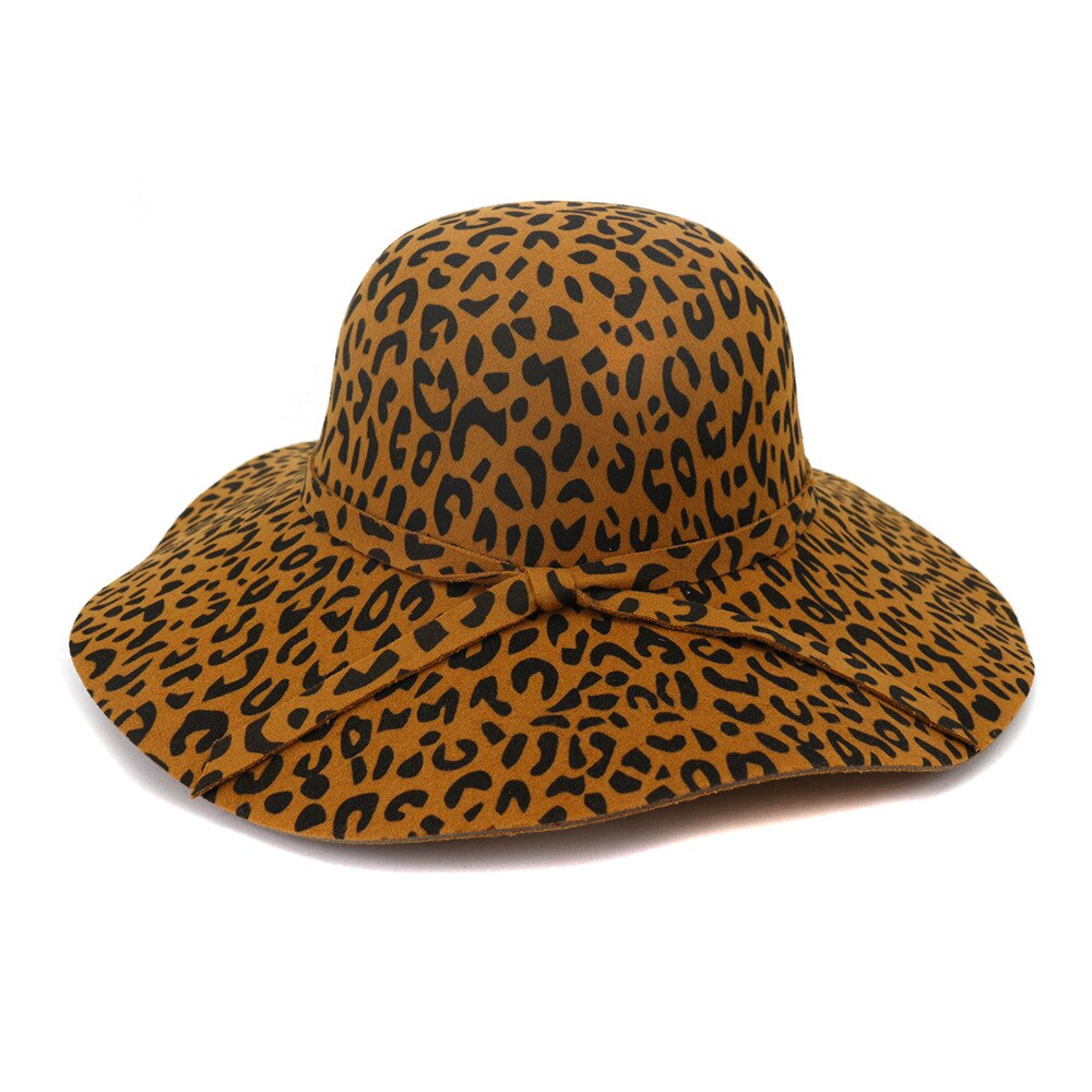 Stor brätte leopardmönstrad filt kupolhatt dam fedora hattar fascinators hatt för kvinnor diskettmössa solskydd chapeau: Kaki