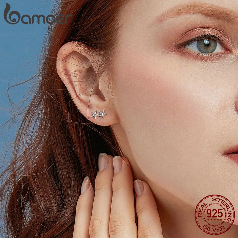 Bamoer-Pendientes De Plata De Ley 925 Con Forma De Cometa Y Estrella, Joyería Asimétrica, meteorito Brillante, Circonia Cúbica T