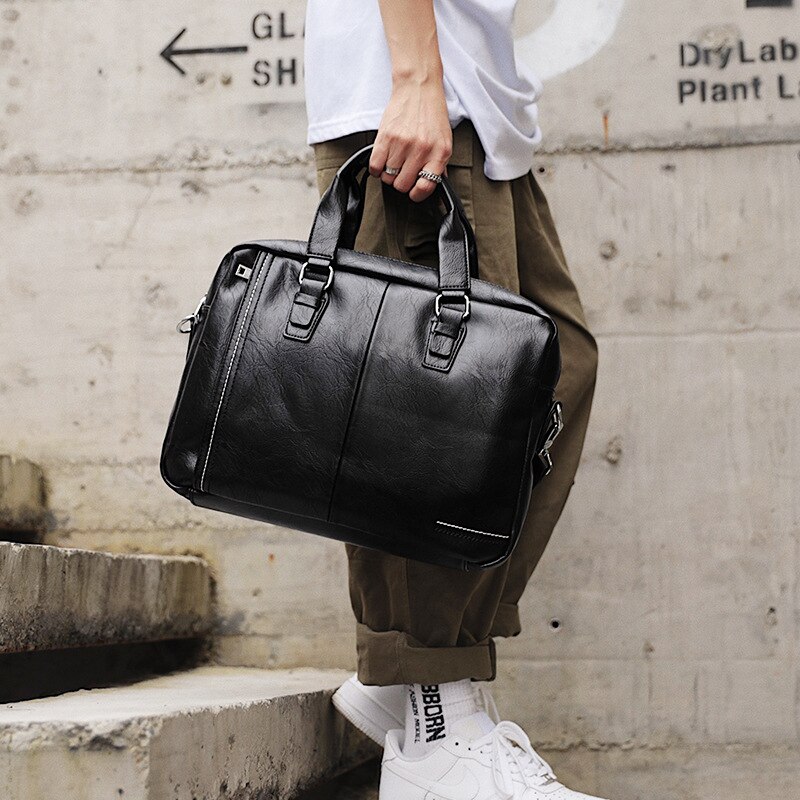 Brand Men's Business Bag pu leather Briefcase men's waterproof Tote bags male Multifunction Laptop bag shoulder bags
