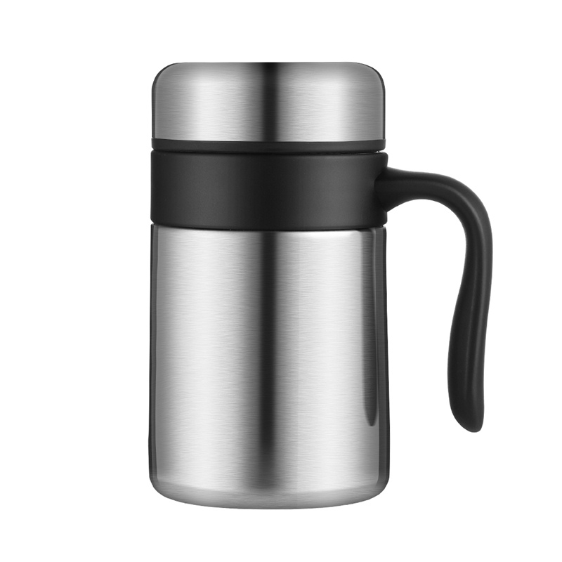 oneisall 350ML 304 Stainless Steel Thermos Mugs Office Cup Handle Lid Thermal Insulation Tea Mug Vaccum Cup Office Thermoses: Steel Color