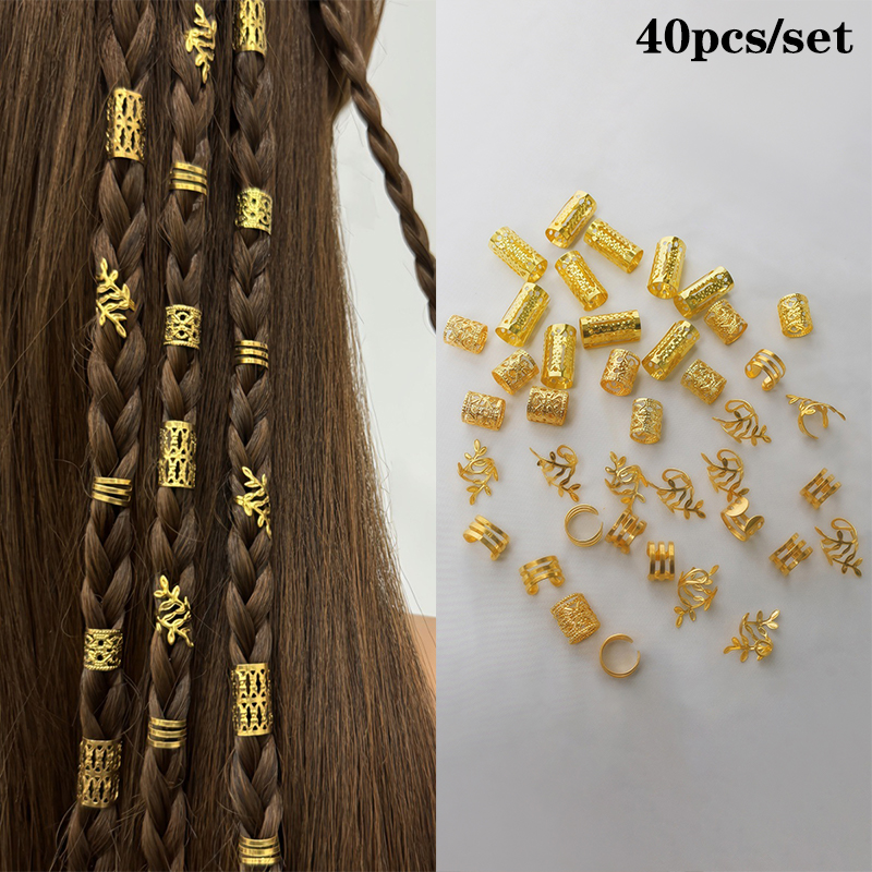1set Dreadlock Hair Rings Hair Jewelry Cuffs Clip Hair Braids Dirty Braids Bead Hippie Hairpin Accessories Headwear For Women: army green