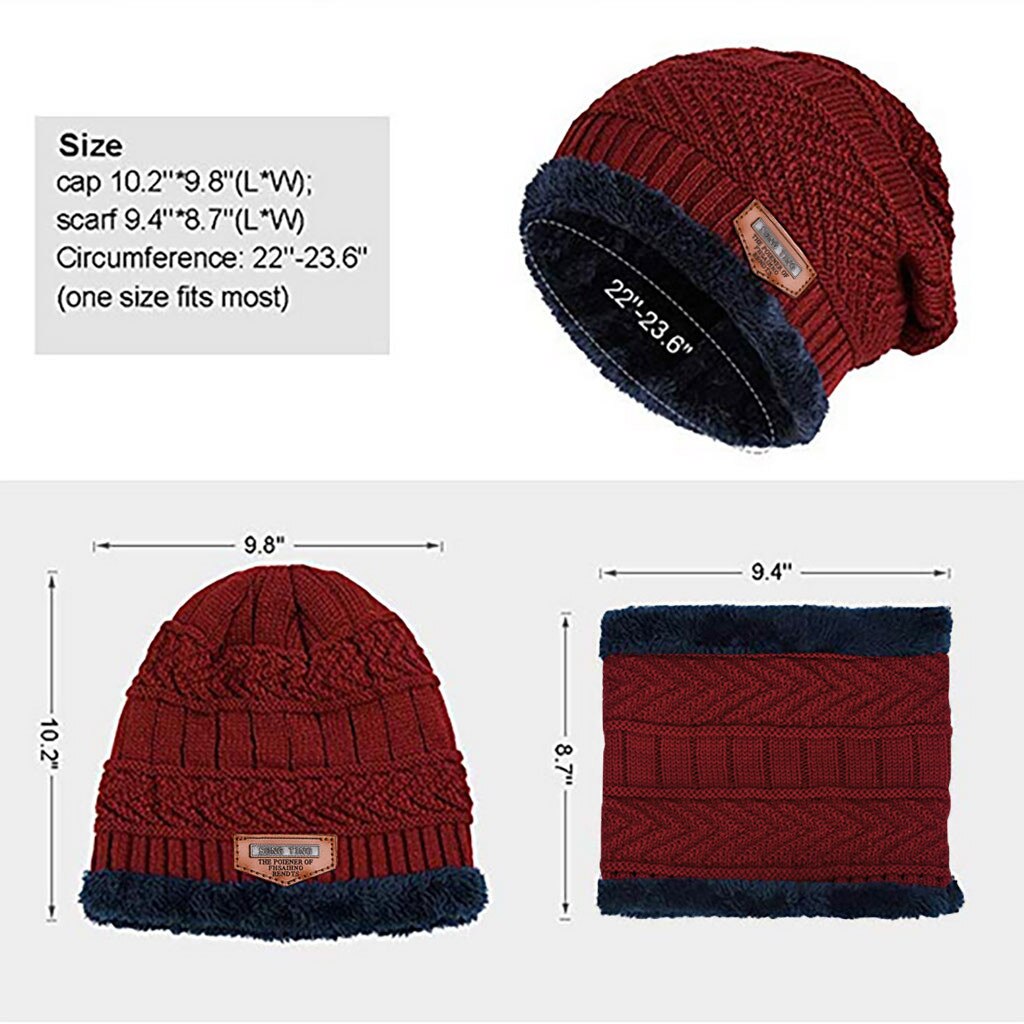 Men Warm Beanie Winter Thicken Hat And Scarf Two-piece Knit Windproof Winter Hat Outdoor Casual Sport Cap #35