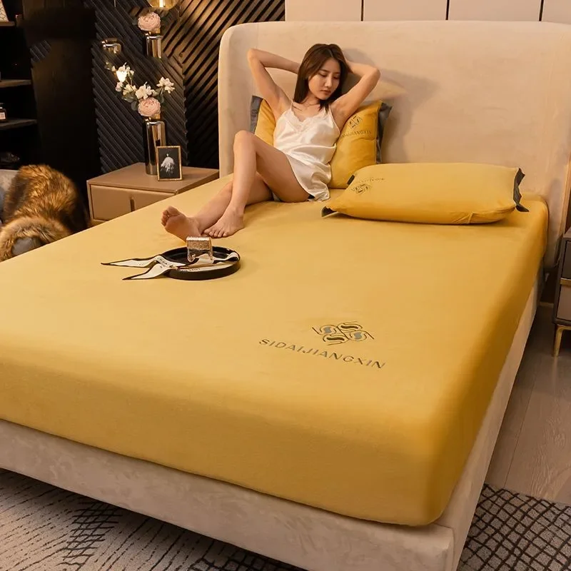 Sábana bajera de franela, Sábana doble de terciopelo, Funda de colchón gruesa, tamaño Queen/King 120/150/180 (funda de almohada vendida por separado): Rey / Castaño