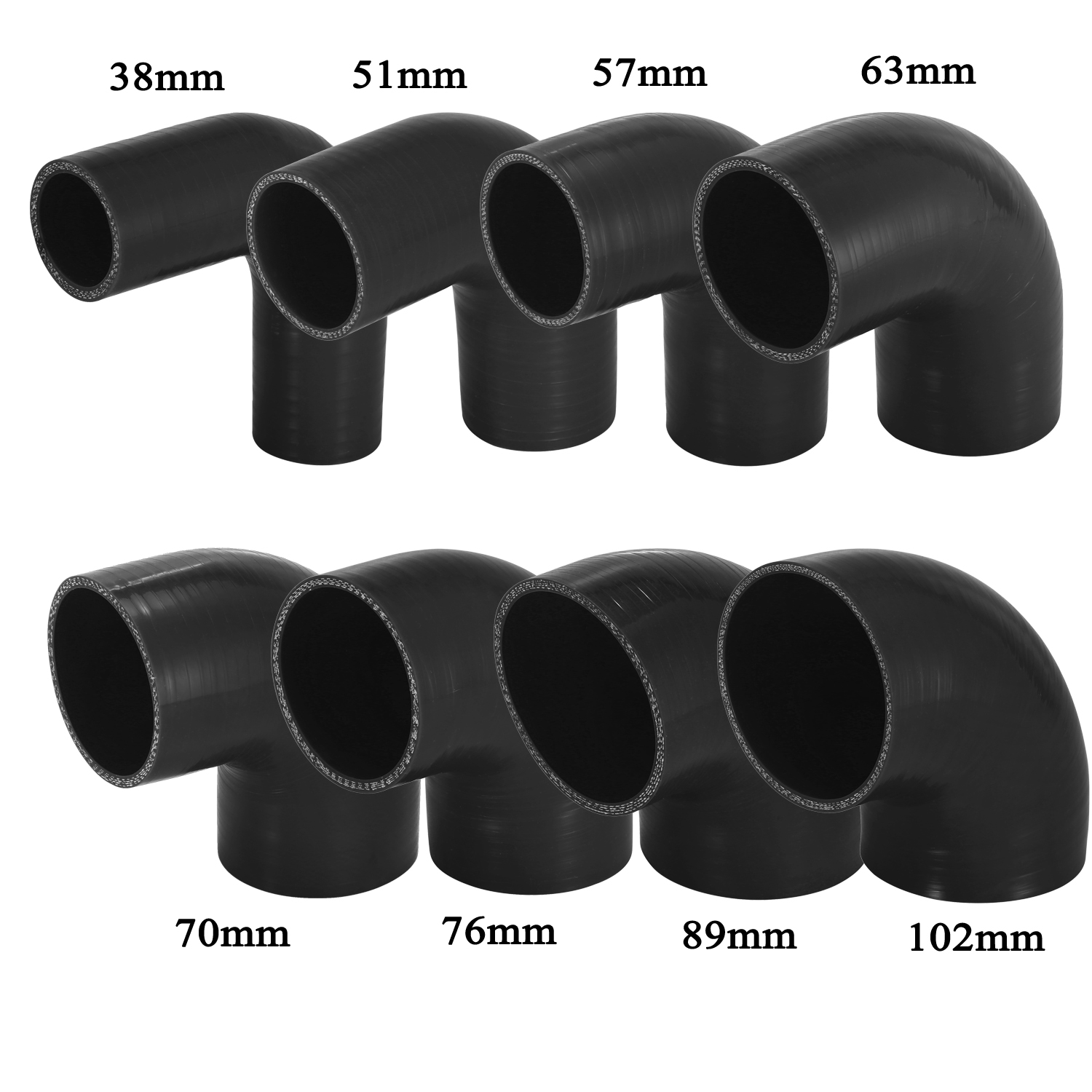 Uxcell-manguera de codo de 90 grados, tubo de silicona, 38, 51, 57, 63, 70, 76, 89, 102MM, conector Intercooler para tubo de entrada Turbo de aire