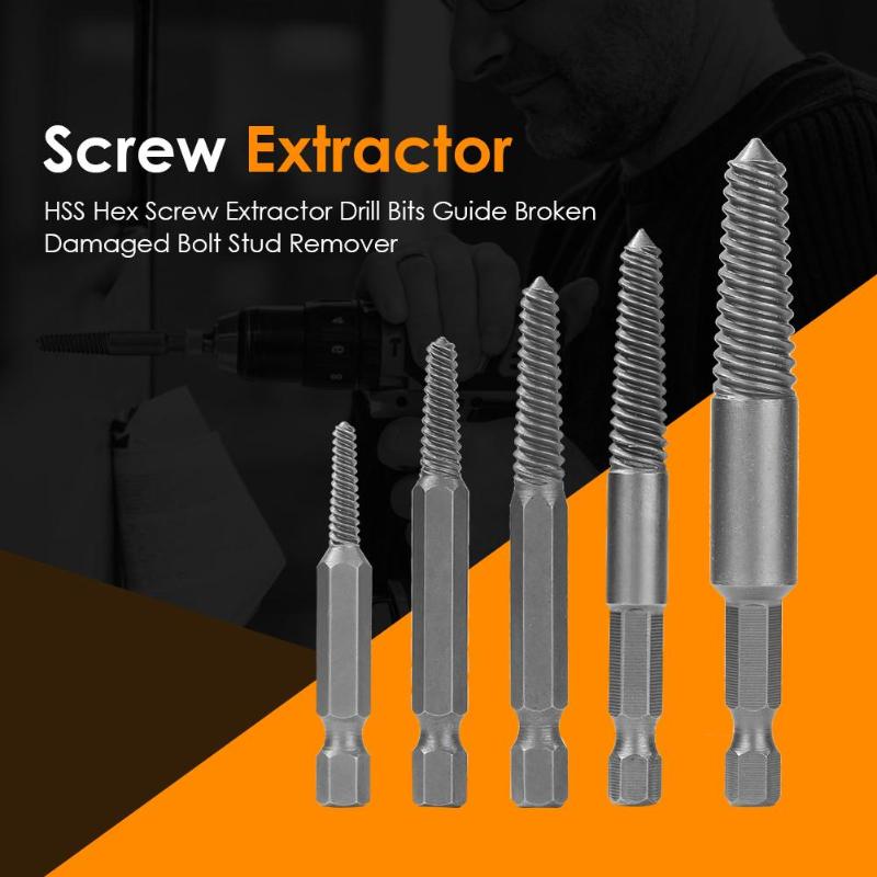 Hex Shank Screw Extractor Drill Bits Guide Broken Damaged Bolt Stud Remover