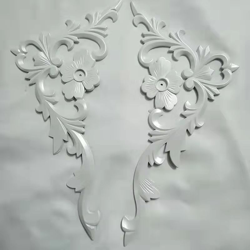 Home decoration background wall border flower living room ceiling border corner flower European hollow carving imitation wood ca: pearl white