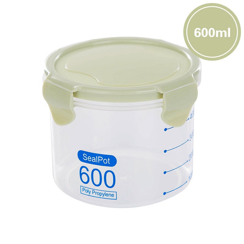 Kitchen Food container Seal pot tea coffee candy Storage Tank Plastic Cereals Snacks Box cookijavascript:;e canister jars for sp: green600ml